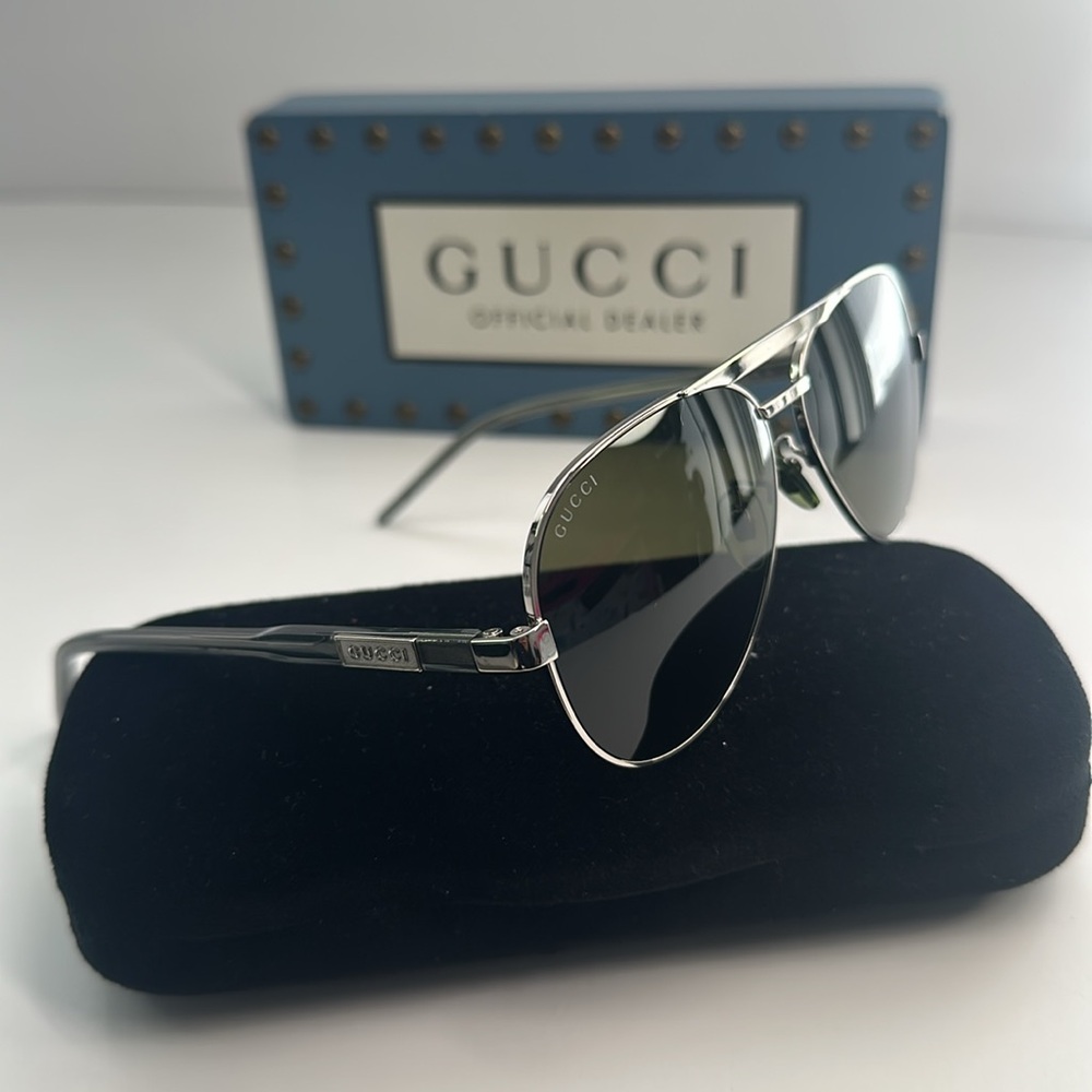 💯- New Authentic Gucci™ GG1163S 002 60 - Silver/Gray Sunglasses - Picture 7 of 14